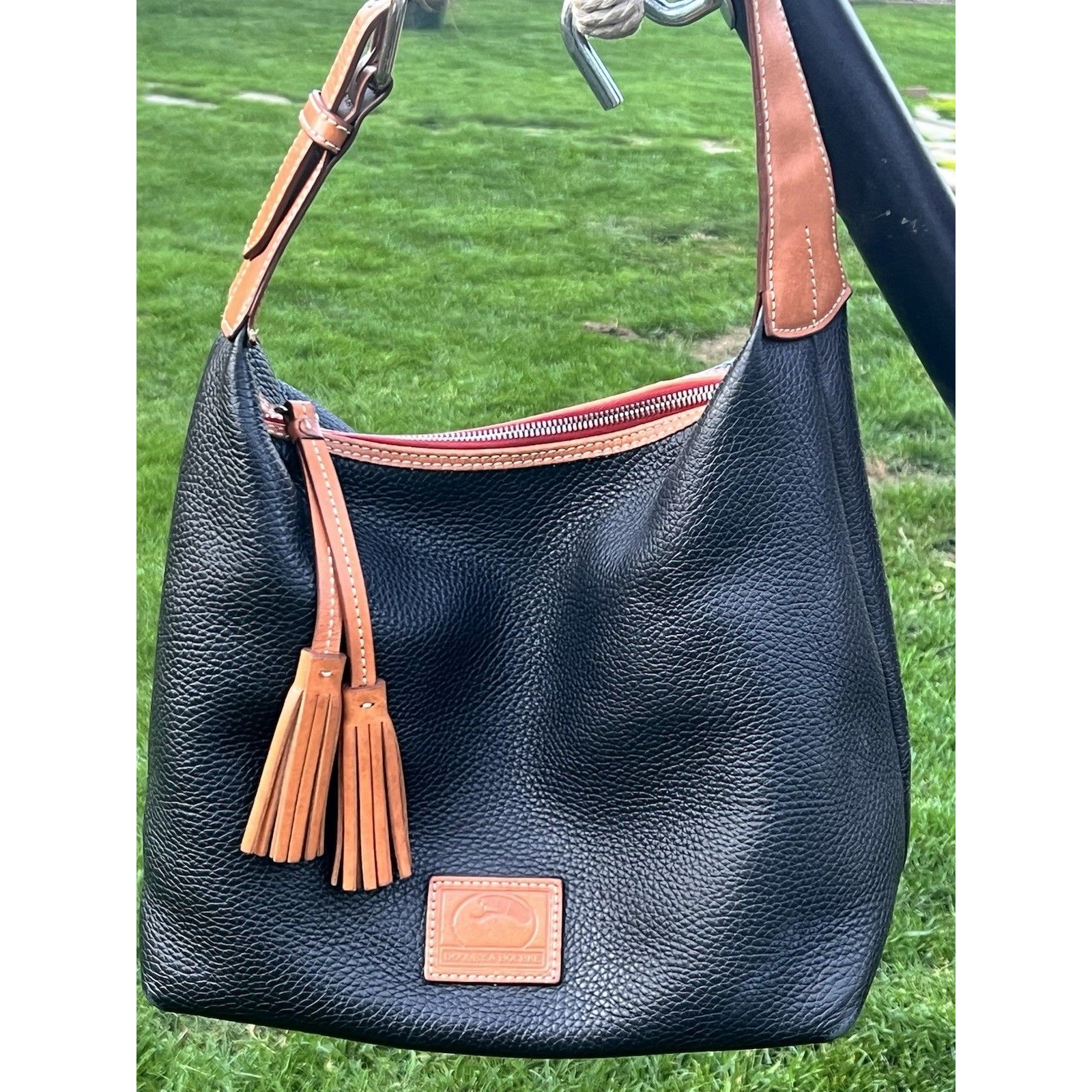 Dooney &Bourke Blue Brown Hobo Shoulder Bag With Tassel & Logo Patch 2010 R1124